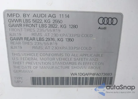 2015 Audi Q5 3.0T Premium Plus from USA, damaged, VIN WA1DGAFP4FA073683